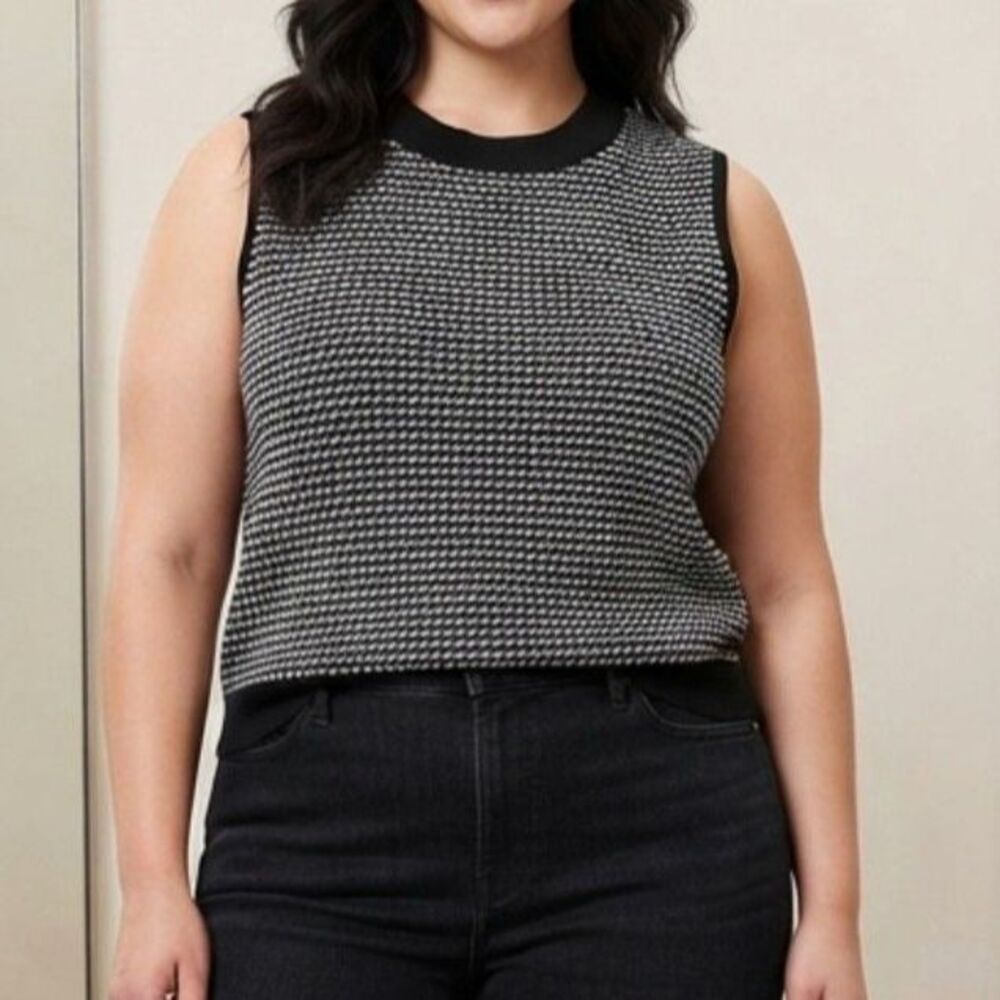 Ann Taylor Womens XL Houndstooth Sweater Vest Black White Sleeveless Knit Top